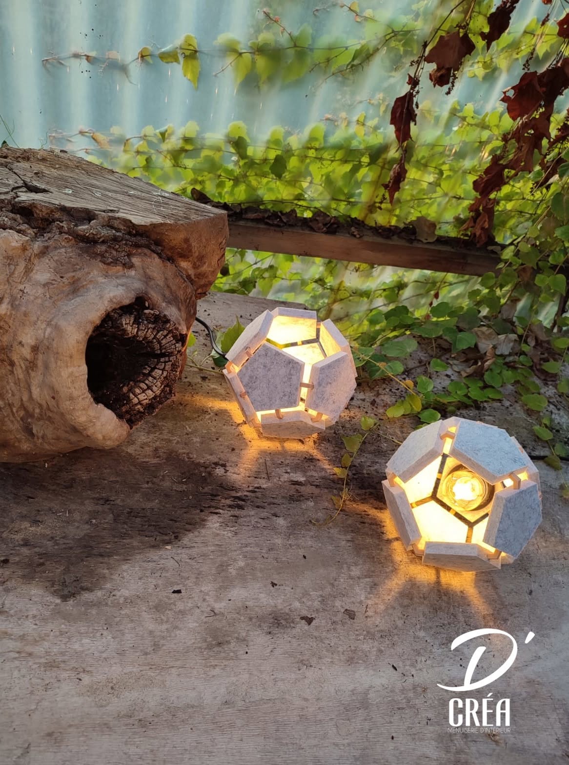 Lampe en forme de dodécaèdre imprimée en 3D en PET recyclé, D'Créa