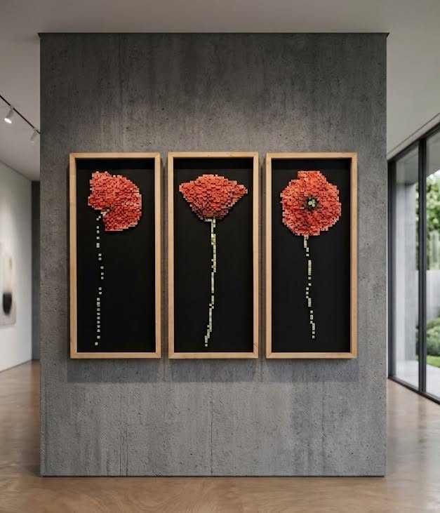 Tableau Coquelicot pixel en mosaïque de bois, D'Créa