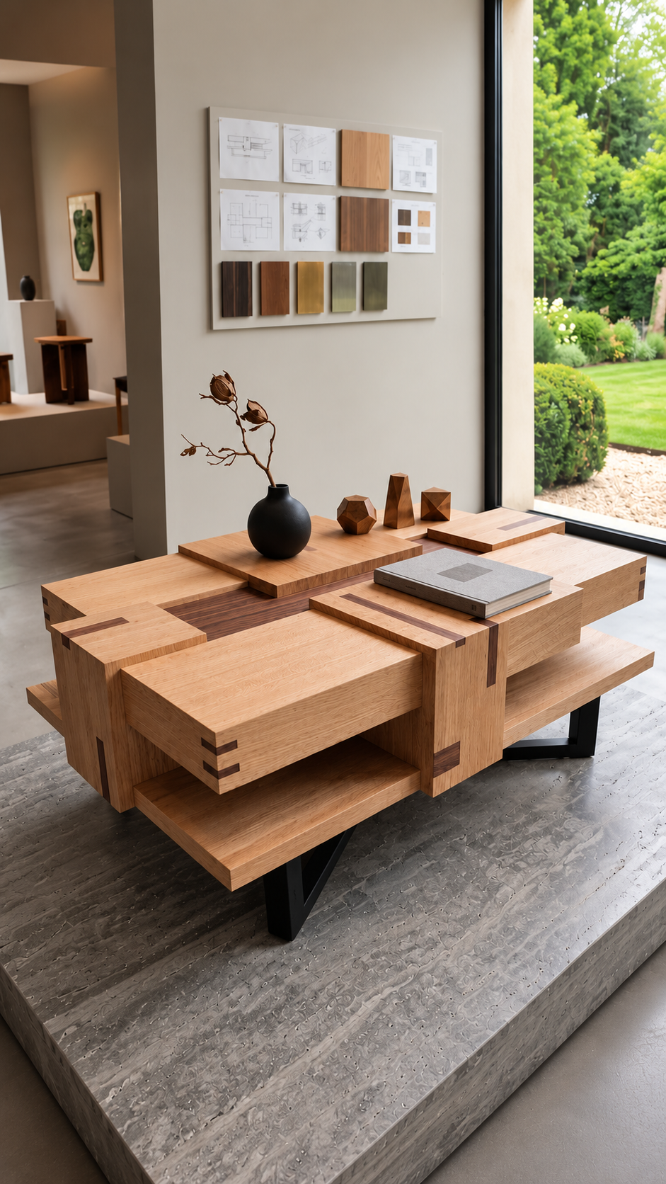 Table basse architecturale sur mesure en chêne, D'Créa