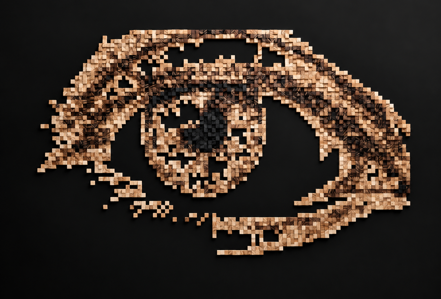 Tableau en mosaïque de bois représentant un œil, Mosaïque du regard, D'Créa