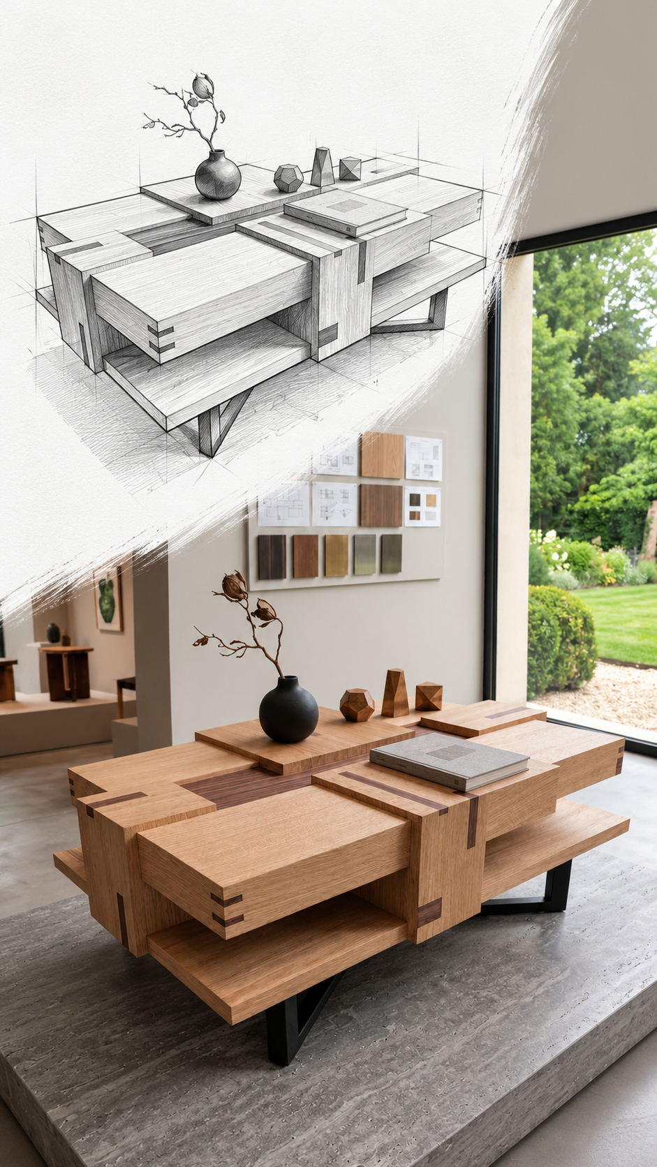 Du croquis à la table basse modulaire en chêne, D'Créa