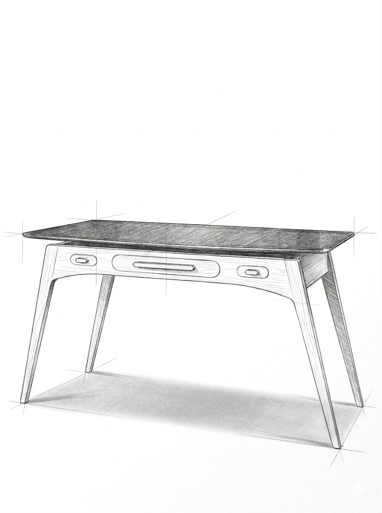 Croquis du bureau en merisier, D'Créa
