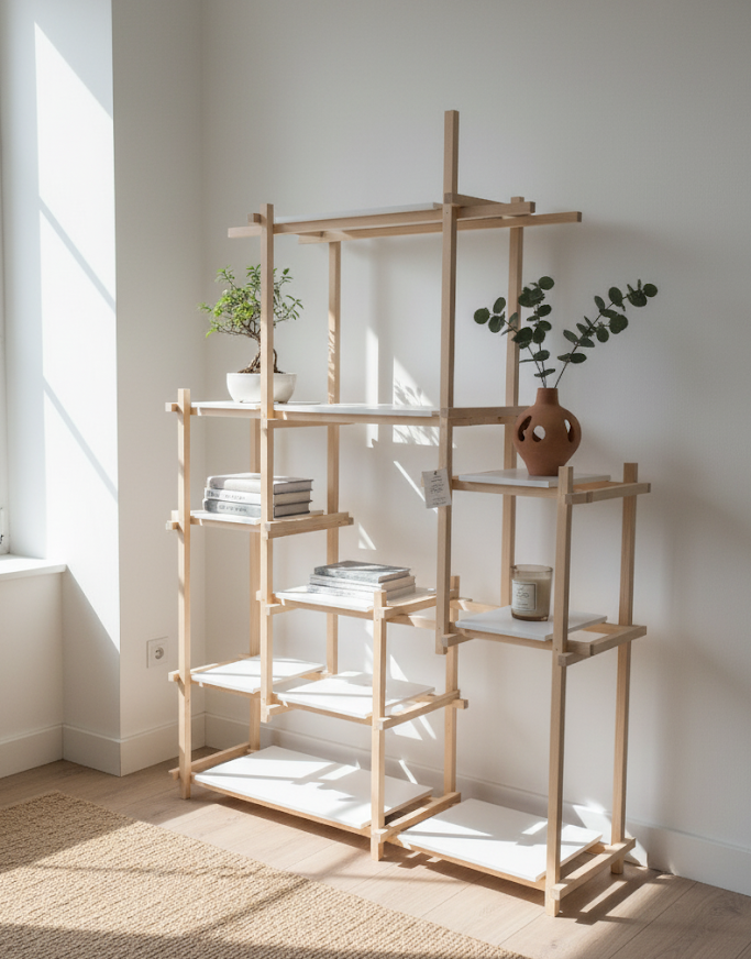 Étagère Japandi réalisée à l'atelier D'Créa